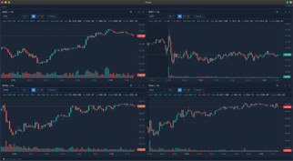 TickForge multi-chart grid with several live candlestick charts